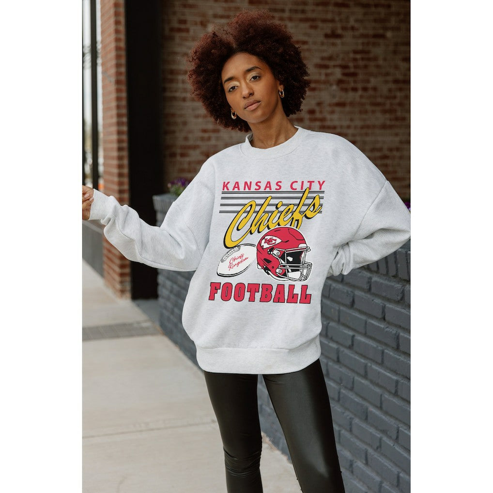 Kansas City Chiefs Gameday Couture Women's Home Turf Oversized Premium Fleece Pullover Sweatshirt Ash