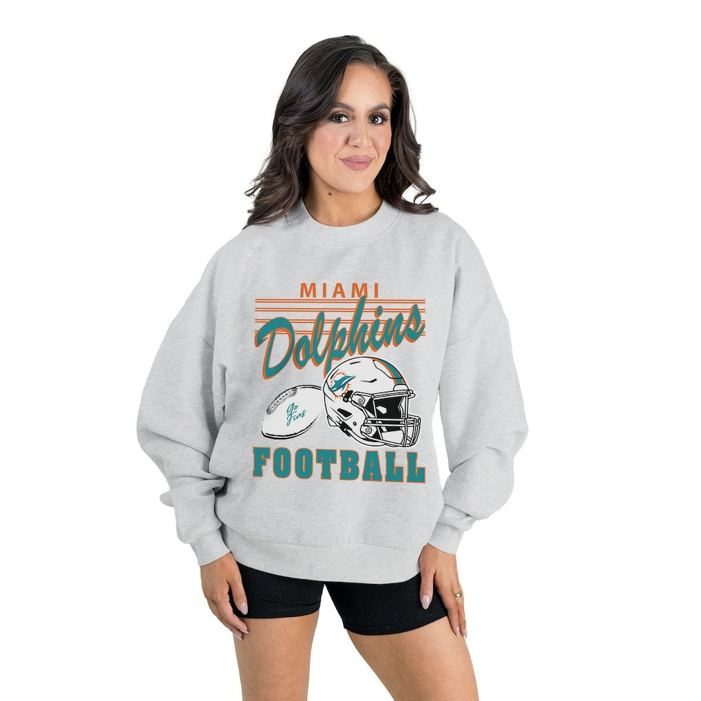 Miami Dolphins Gameday Couture Women's Home Turf Oversized Premium Fleece Pullover Sweatshirt Ash