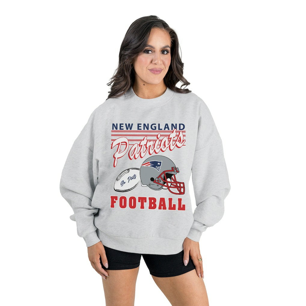 New England Patriots Gameday Couture Women's Home Turf Oversized Premium Fleece Pullover Sweatshirt Ash