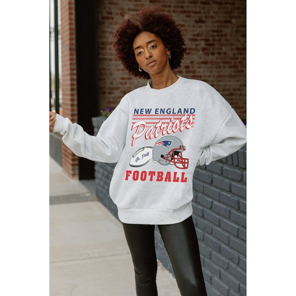 New England Patriots Gameday Couture Women's Home Turf Oversized Premium Fleece Pullover Sweatshirt Ash