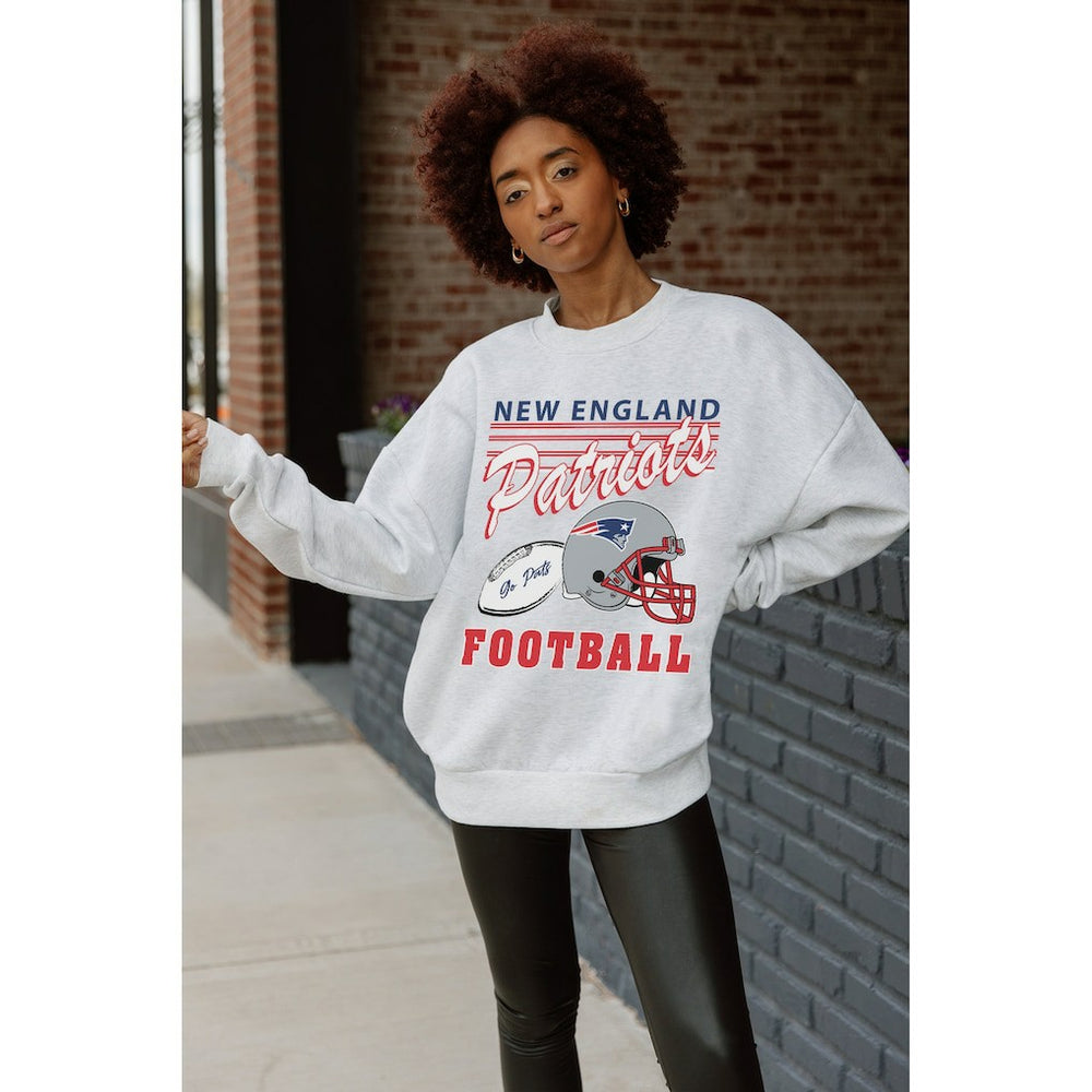 New England Patriots Gameday Couture Women's Home Turf Oversized Premium Fleece Pullover Sweatshirt Ash