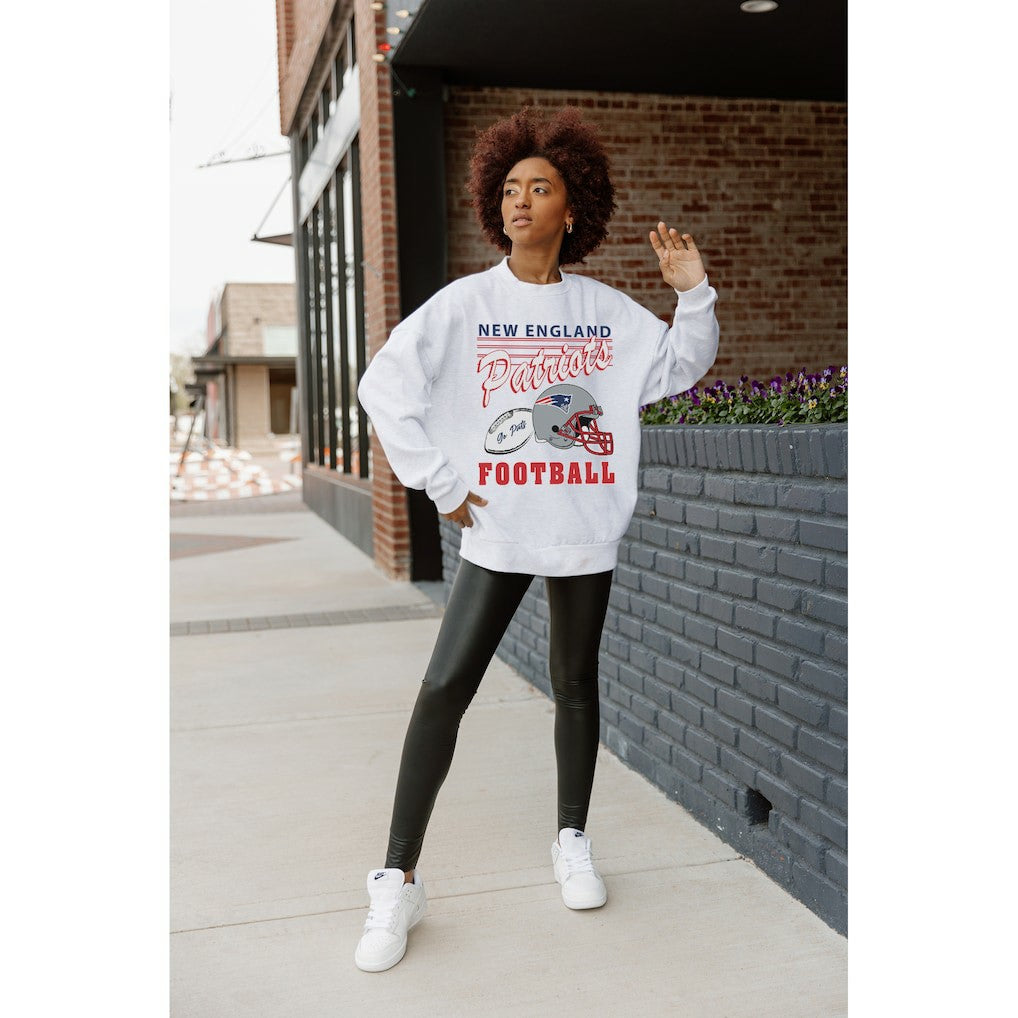 New England Patriots Gameday Couture Women's Home Turf Oversized Premium Fleece Pullover Sweatshirt Ash
