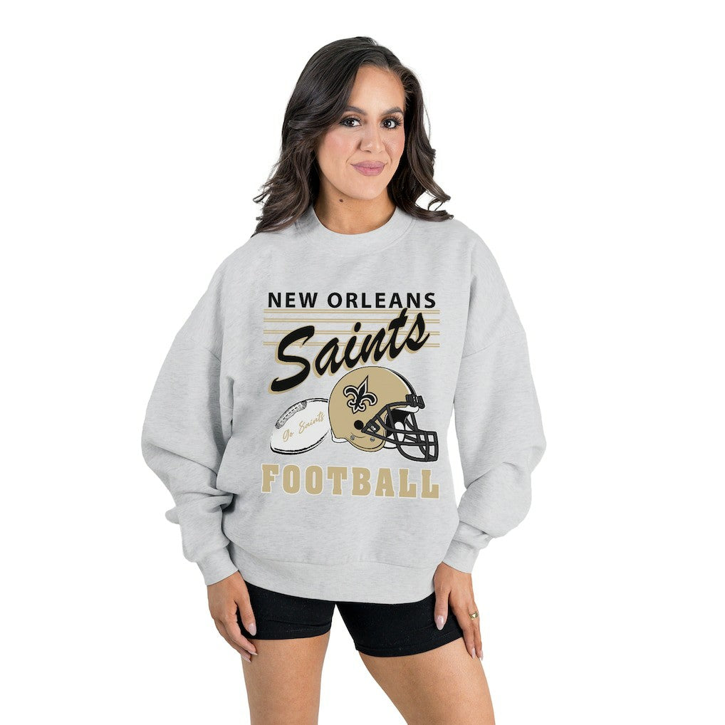 New Orleans Saints Gameday Couture Women's Home Turf Oversized Premium Fleece Pullover Sweatshirt Ash