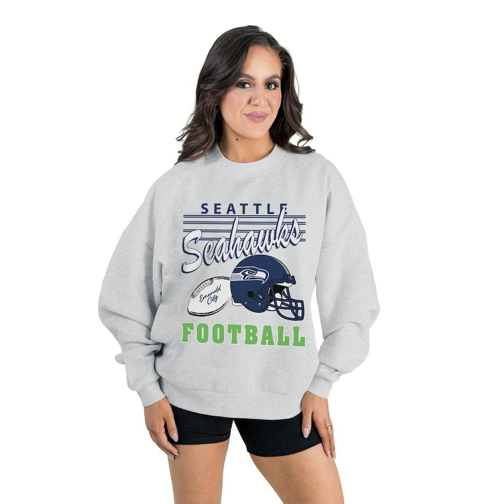 Seattle Seahawks Gameday Couture Women's Home Turf Oversized Premium Fleece Pullover Sweatshirt Ash