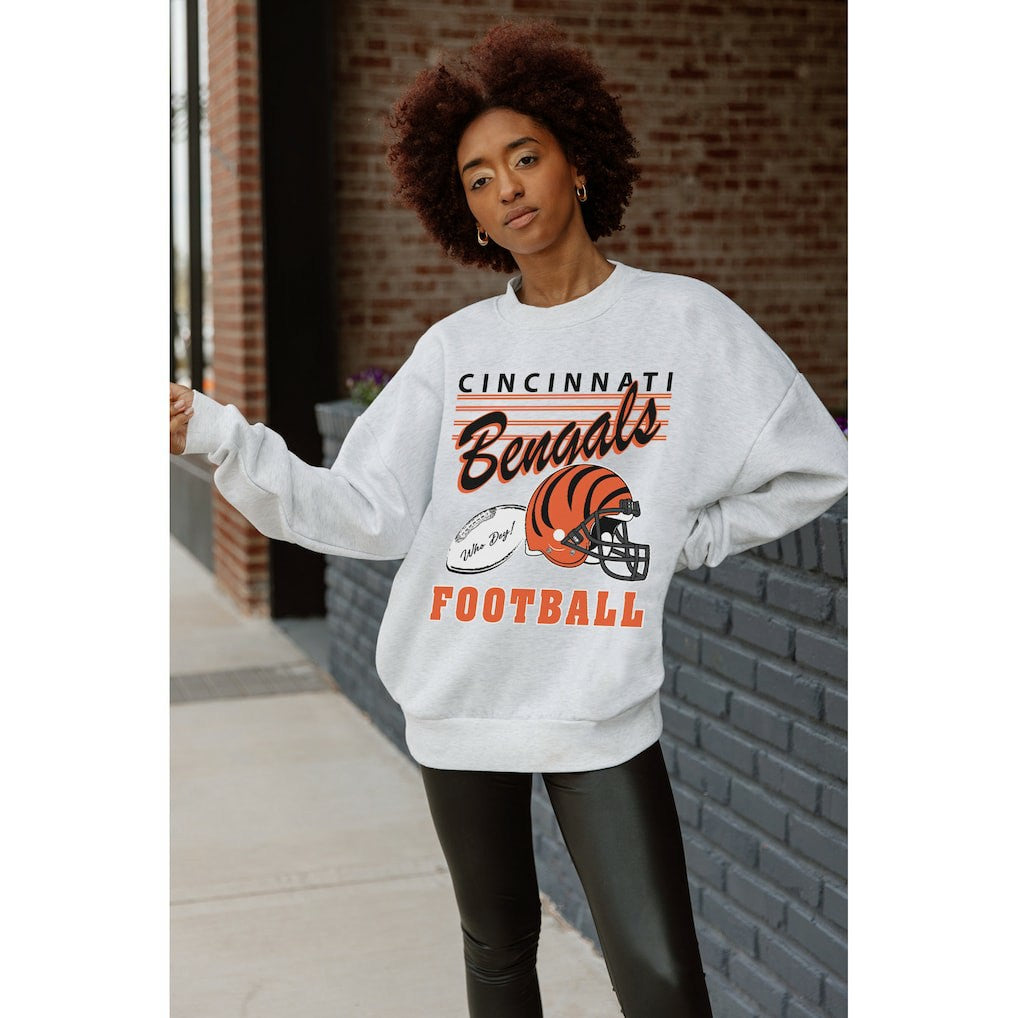 Cincinnati Bengals Gameday Couture Women's Home Turf Oversized Premium Fleece Pullover Sweatshirt Ash