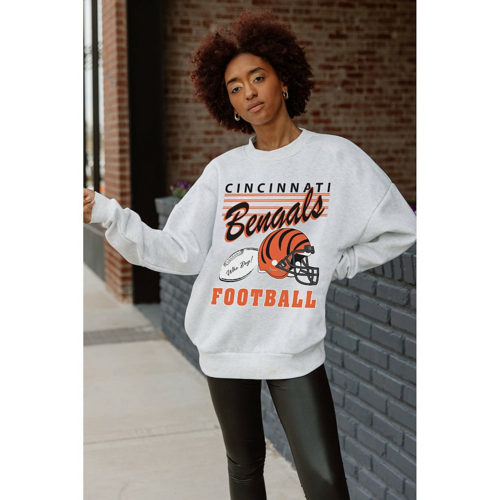 Cincinnati Bengals Gameday Couture Women's Home Turf Oversized Premium Fleece Pullover Sweatshirt Ash