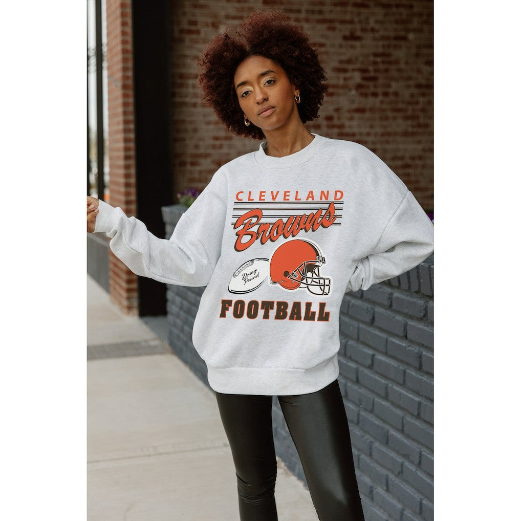 Cleveland Browns Gameday Couture Women's Home Turf Oversized Premium Fleece Pullover Sweatshirt Ash