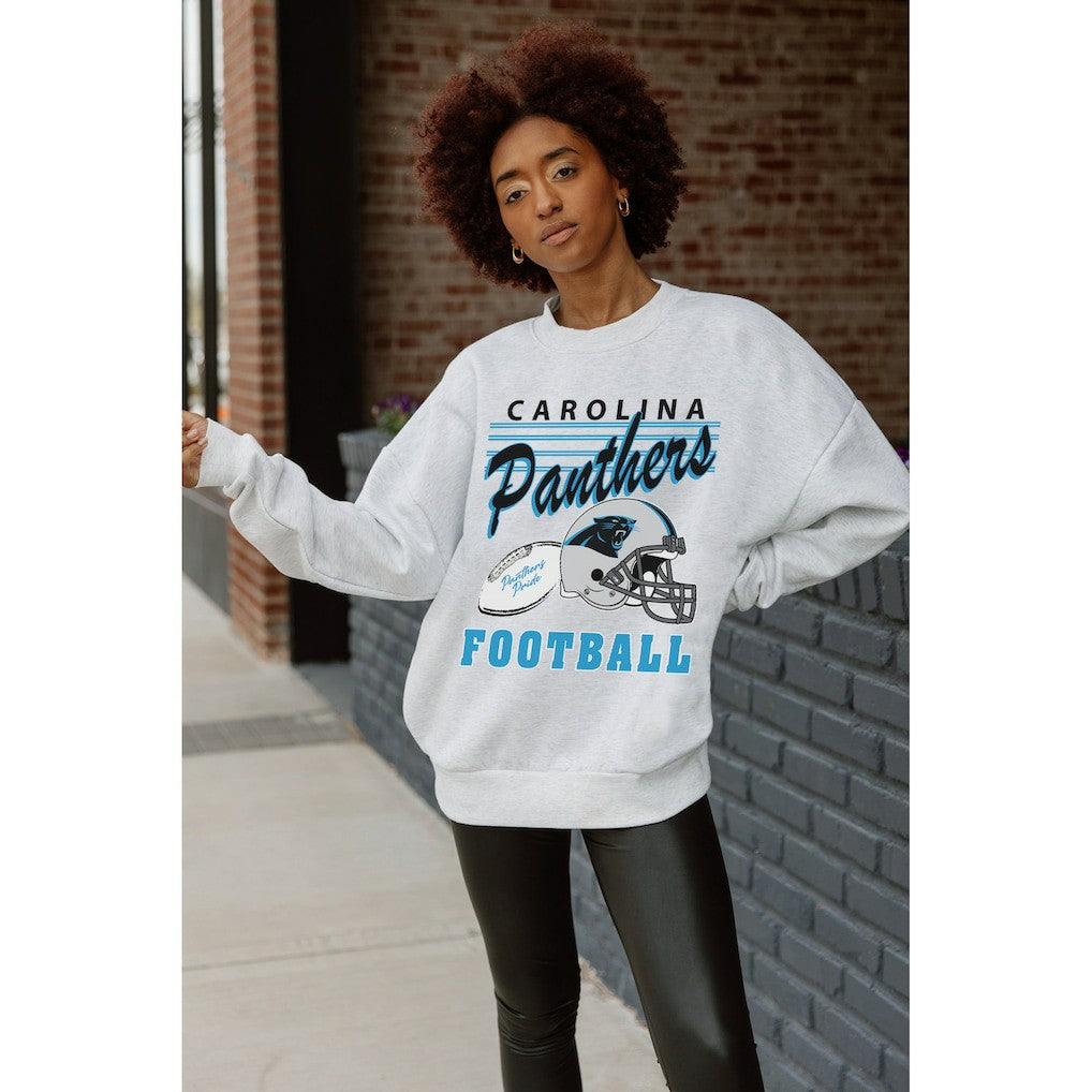 Carolina Panthers Gameday Couture Women's Home Turf Oversized Premium Fleece Pullover Sweatshirt Ash