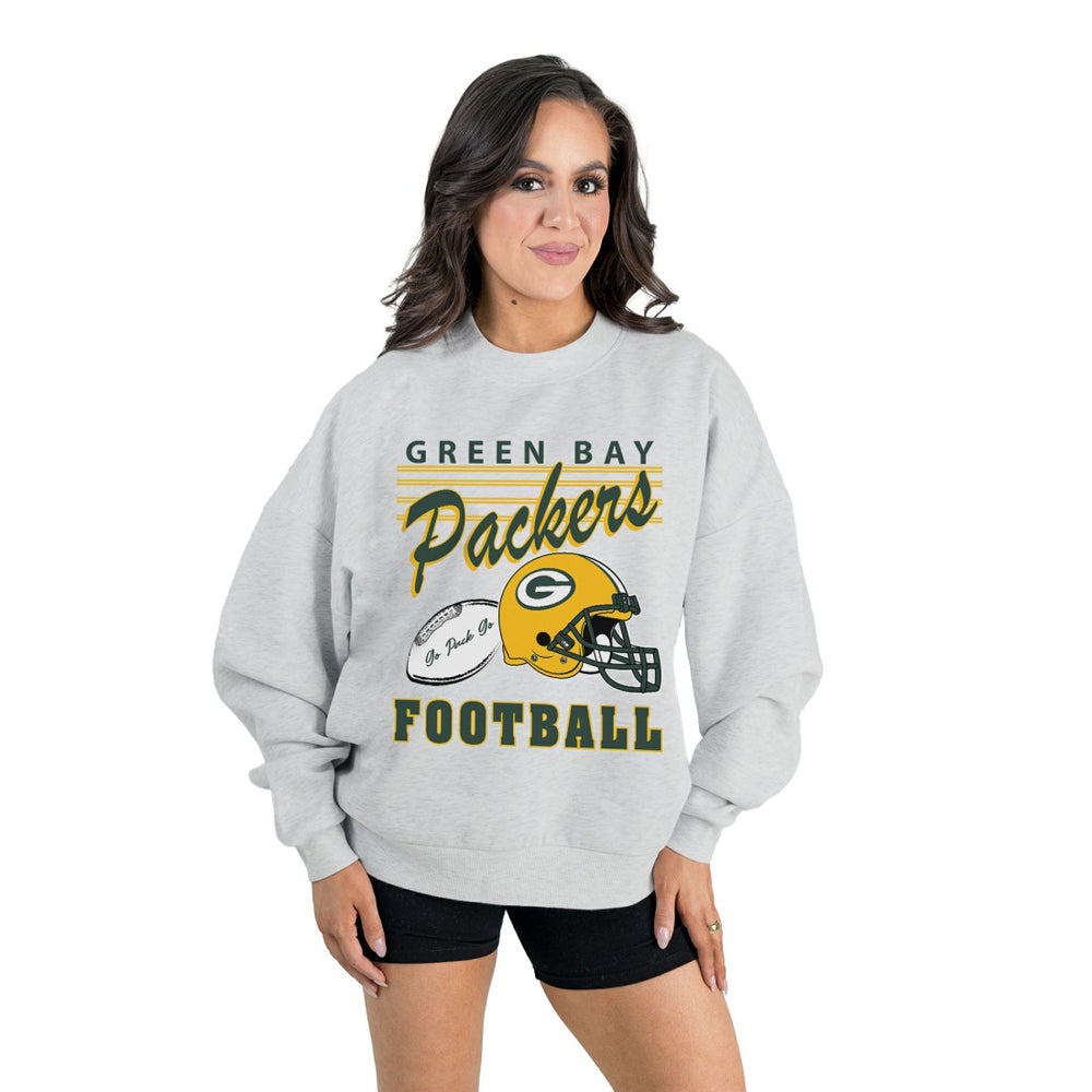 Green Bay Packers Gameday Couture Women's Home Turf Oversized Premium Fleece Pullover Sweatshirt Ash