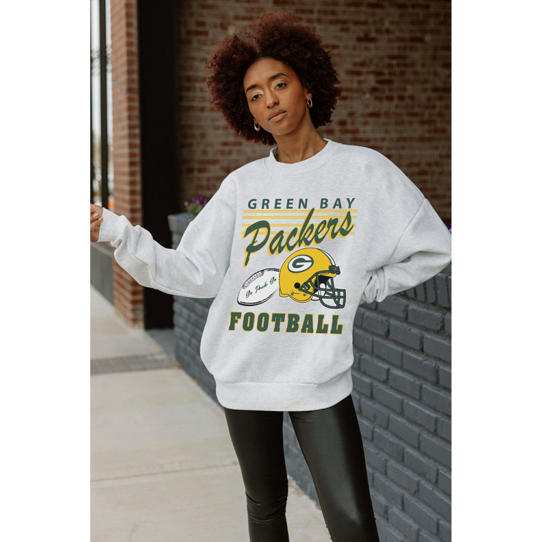 Green Bay Packers Gameday Couture Women's Home Turf Oversized Premium Fleece Pullover Sweatshirt Ash