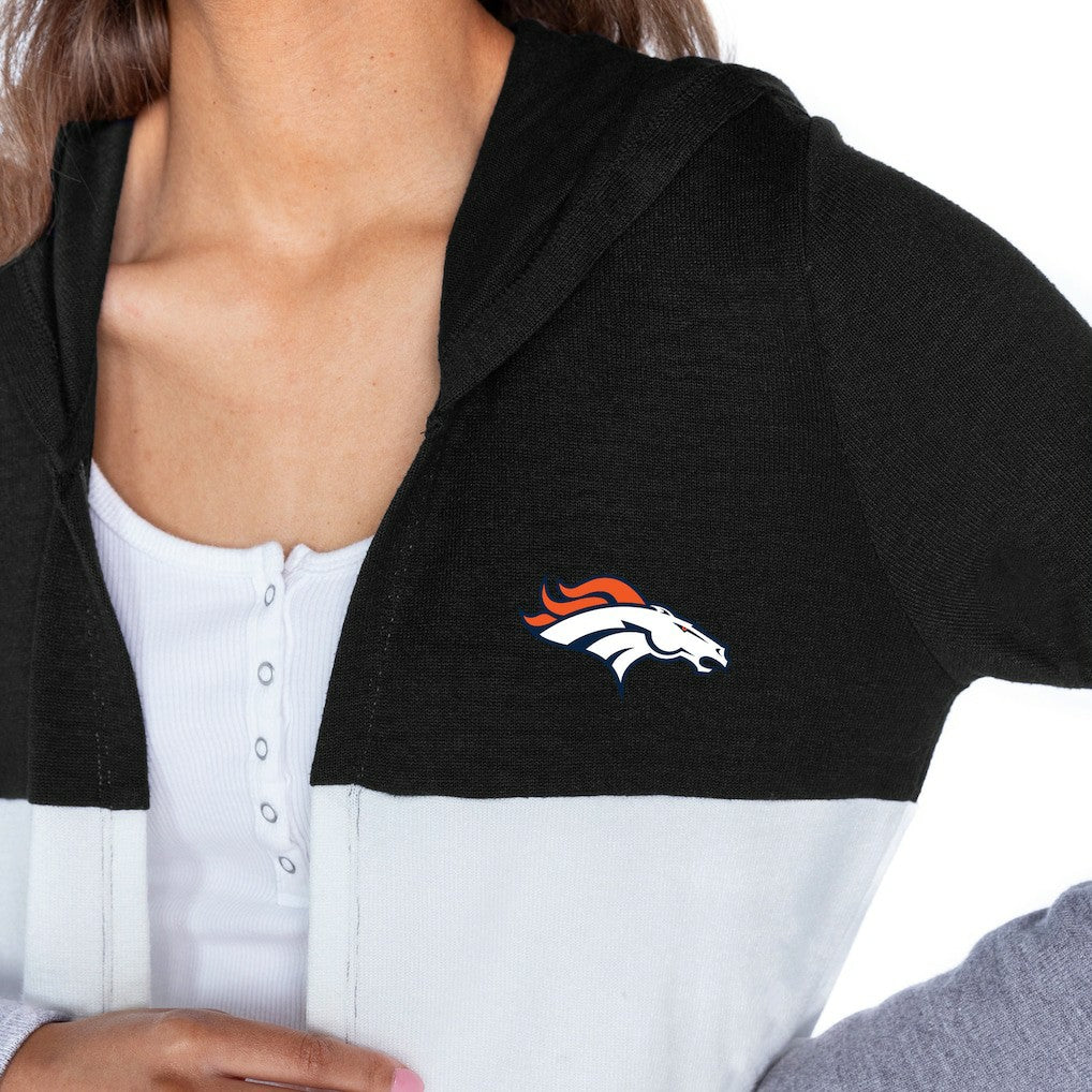 Denver Broncos Gameday Couture Women's Tri-Blend Color Block Lightweight Cardigan Hoodie Black