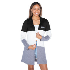Seattle Seahawks Gameday Couture Women's Tri-Blend Color Block Lightweight Cardigan Hoodie Black
