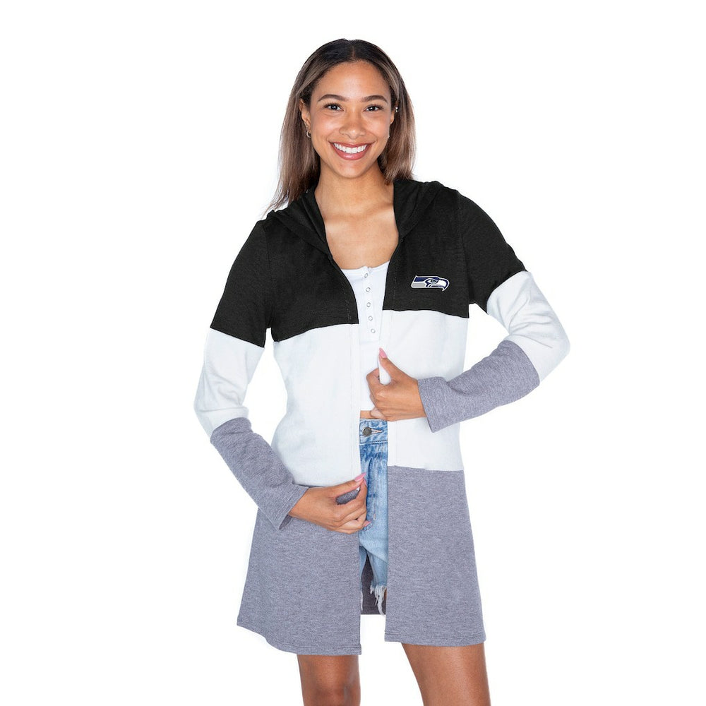 Seattle Seahawks Gameday Couture Women's Tri-Blend Color Block Lightweight Cardigan Hoodie Black
