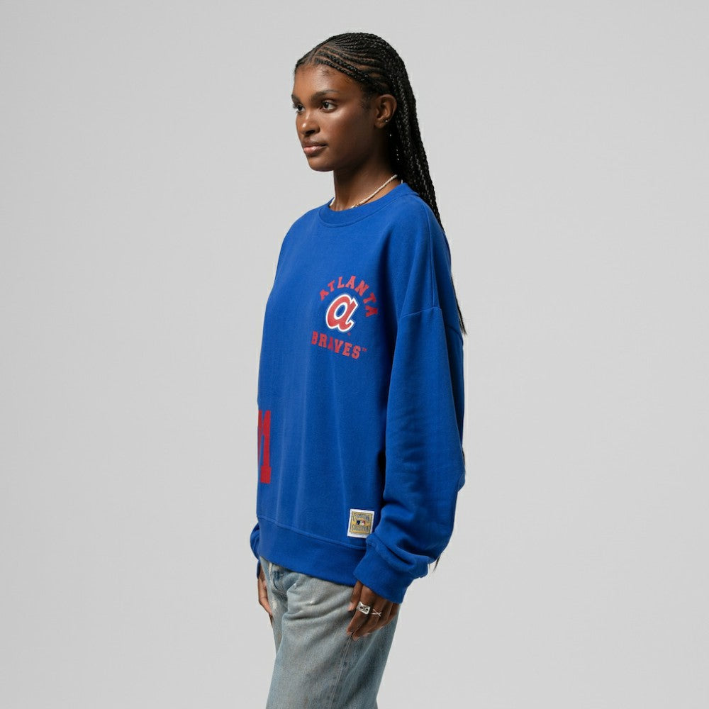 Atlanta Braves Mitchell & Ness Women's Cooperstown Collection Crewneck Sweatshirt - Royal - Mitchell & Ness on Sale