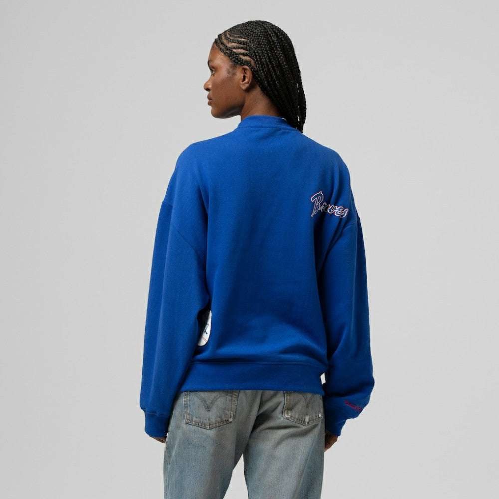 Atlanta Braves Mitchell & Ness Women's Cooperstown Collection Crewneck Sweatshirt - Royal - Mitchell & Ness on Sale