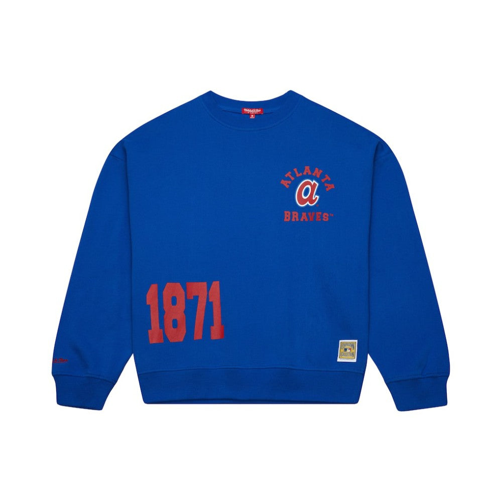 Atlanta Braves Mitchell & Ness Women's Cooperstown Collection Crewneck Sweatshirt - Royal - Mitchell & Ness on Sale