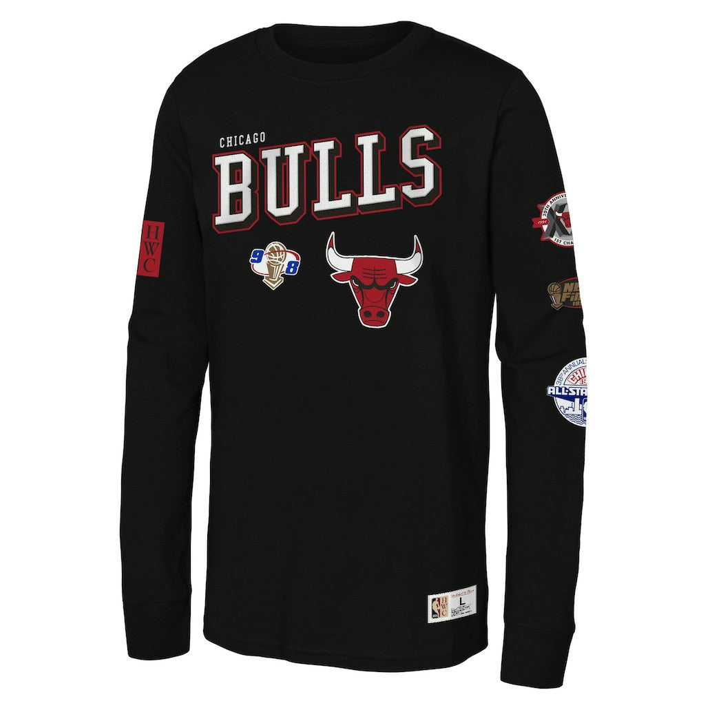 Chicago Bulls Youth Hardwood Classics Training Camp Long Sleeve T-Shirt for sale Black | Mitchell & Ness Near Me