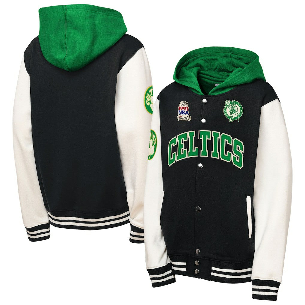 Boston Celtics Youth Hardwood Classics Courtside Fleece Full-Snap Hoodie Jacket Black | Mitchell & Ness online