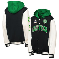Boston Celtics Youth Hardwood Classics Courtside Fleece Full-Snap Hoodie Jacket Black | Mitchell & Ness online