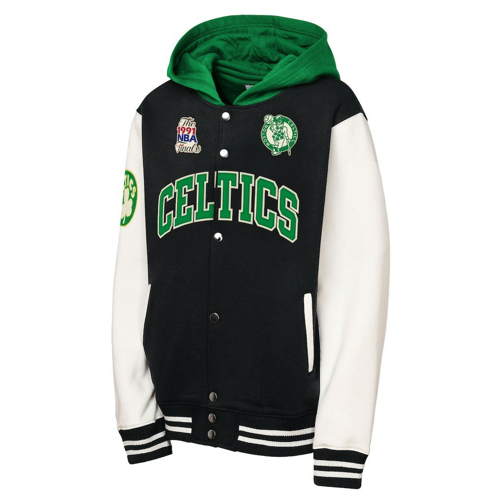 Boston Celtics Youth Hardwood Classics Courtside Fleece Full-Snap Hoodie Jacket Black | Mitchell & Ness online