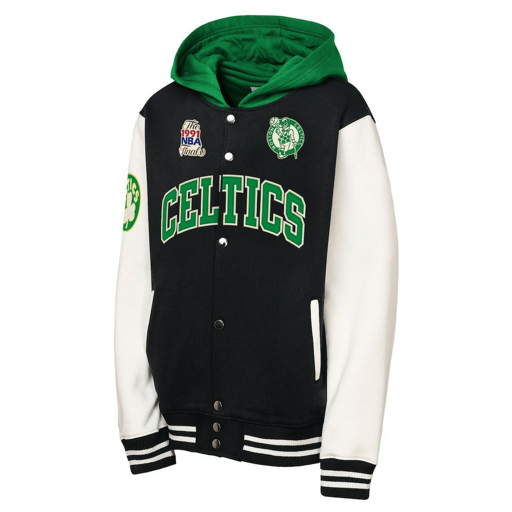 Boston Celtics Youth Hardwood Classics Courtside Fleece Full-Snap Hoodie Jacket Black | Mitchell & Ness online