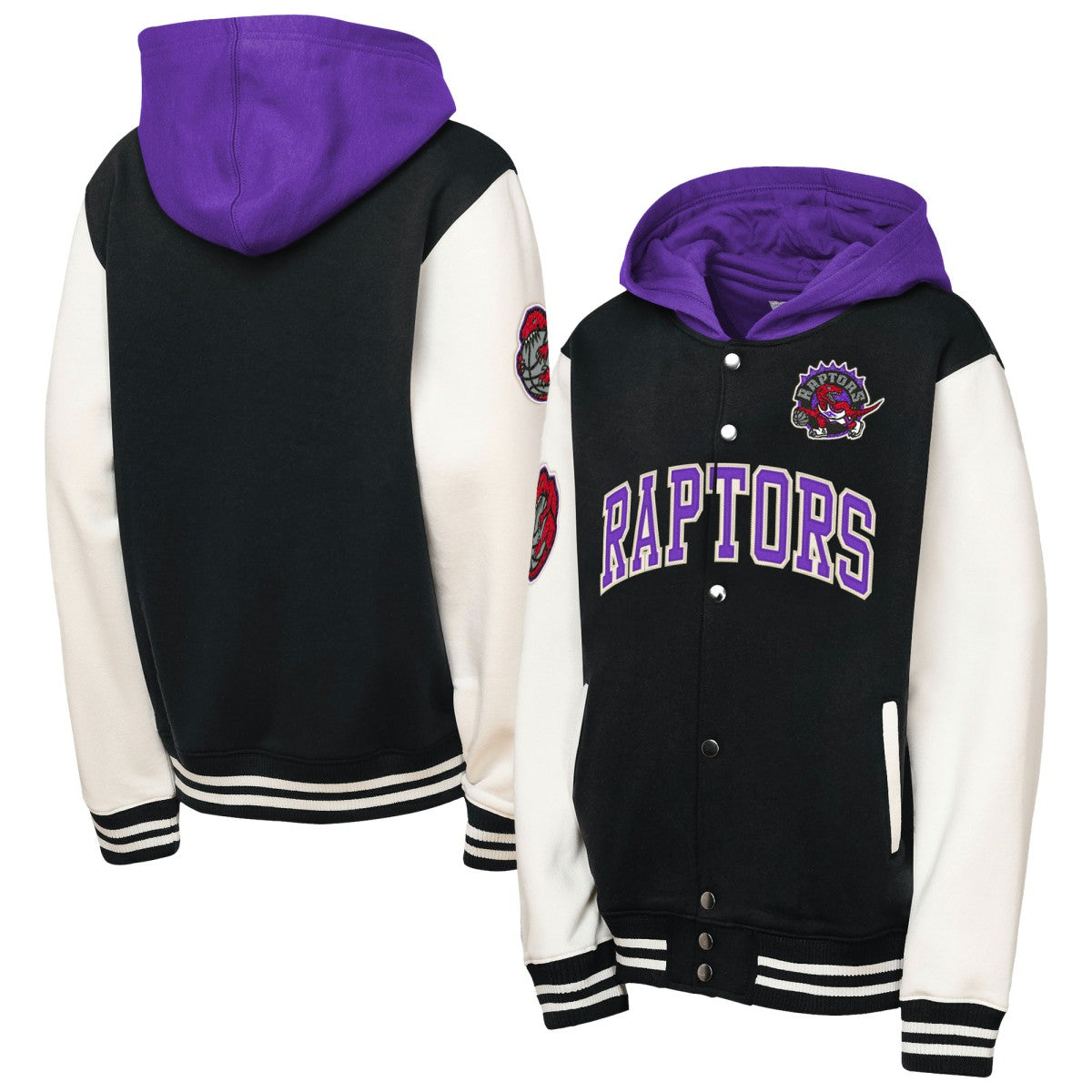 Toronto Raptors Youth Hardwood Classics Courtside Fleece Full-Snap Hooded Jacket Black | Mitchell & Ness US