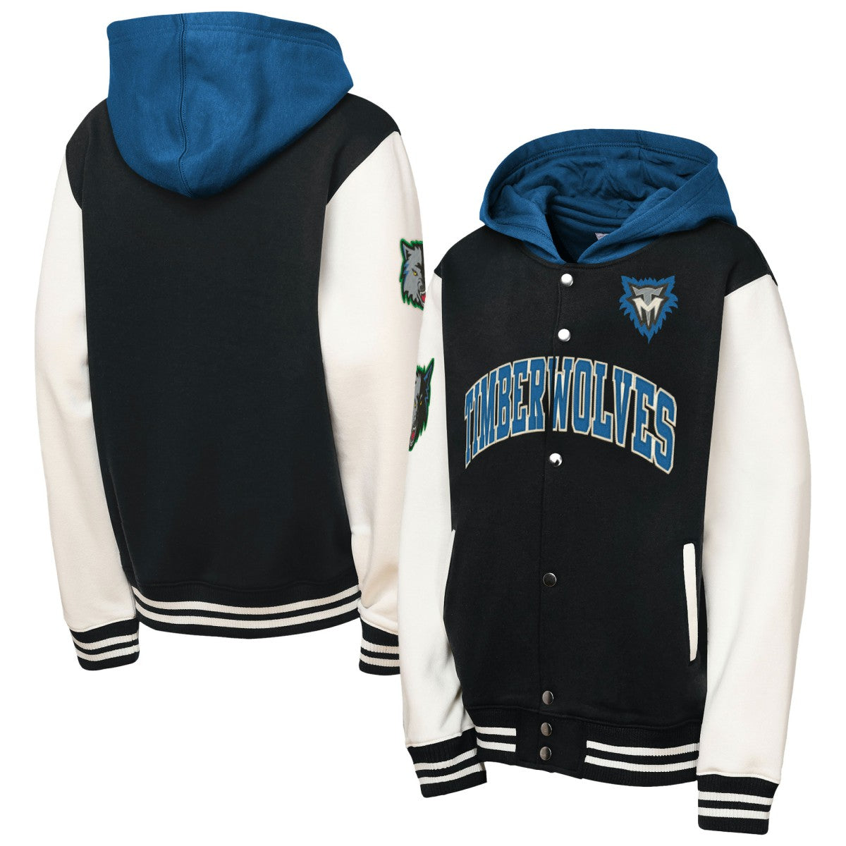 Minnesota Timberwolves Youth Hardwood Classics Courtside Fleece Full-Snap Hooded Jacket Black | Mitchell & Ness outlet