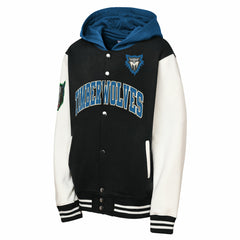 Minnesota Timberwolves Youth Hardwood Classics Courtside Fleece Full-Snap Hooded Jacket Black | Mitchell & Ness outlet