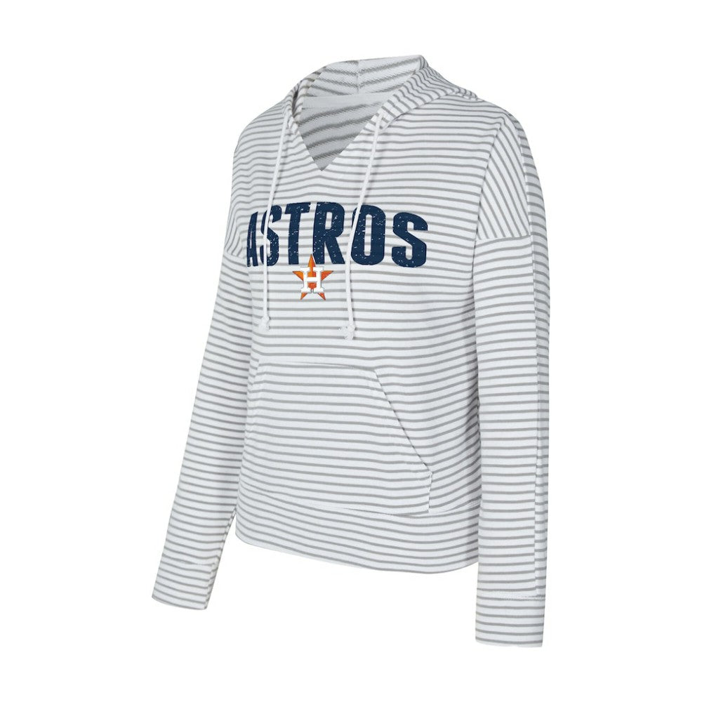 Houston Astros Concepts Sport Women's Liftoff Striped V-Neck Hoodie - White/Gray - MLB Sale