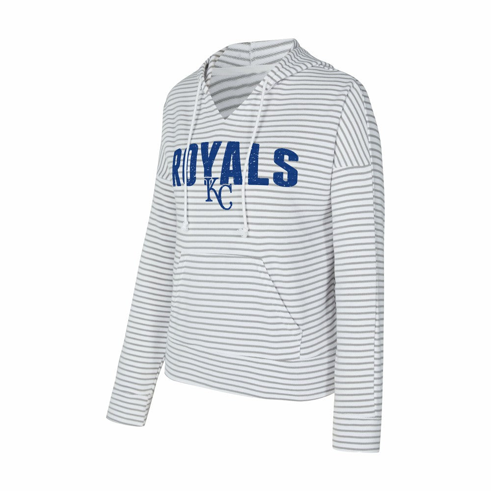 Kansas City Royals Concepts Sport Women's Liftoff Striped V-Neck Hoodie - White/Gray - MLB Lifestyle