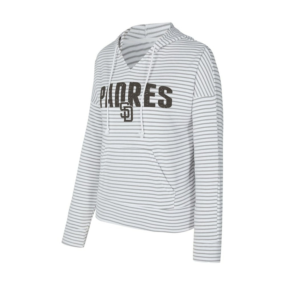 San Diego Padres Concepts Sport Women's Liftoff Striped V-Neck Hoodie - White/Gray - MLB on Sale