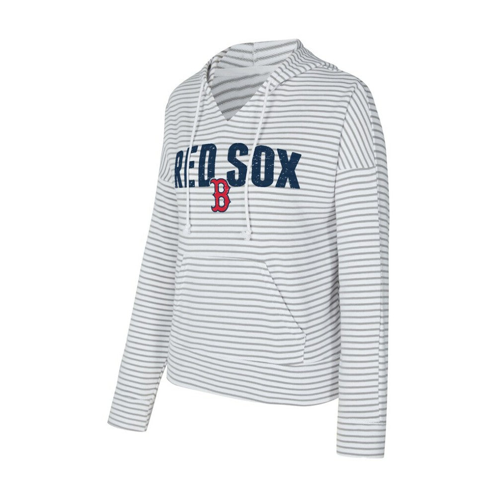 Boston Red Sox Concepts Sport Women's Liftoff Striped V-Neck Hoodie - White/Gray - MLB Online
