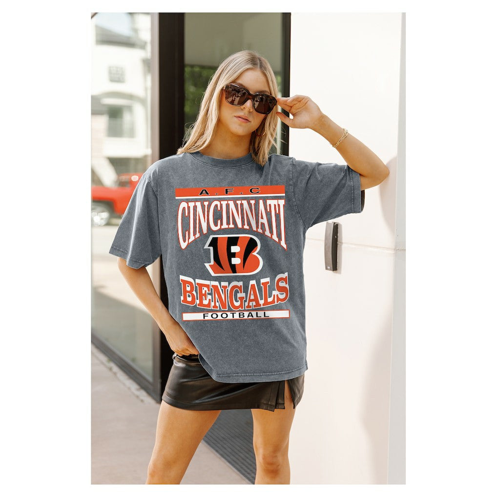 Cincinnati Bengals Gameday Couture Women's Oversized Classic Grind Washed T-Shirt Gray
