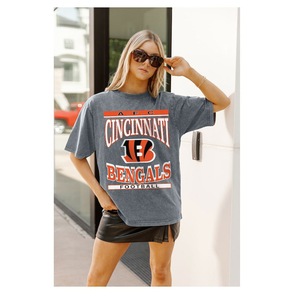 Cincinnati Bengals Gameday Couture Women's Oversized Classic Grind Washed T-Shirt Gray