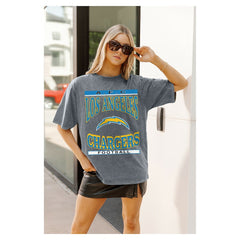 Los Angeles Chargers Gameday Couture Women's Oversized Classic Grind Washed T-Shirt Gray