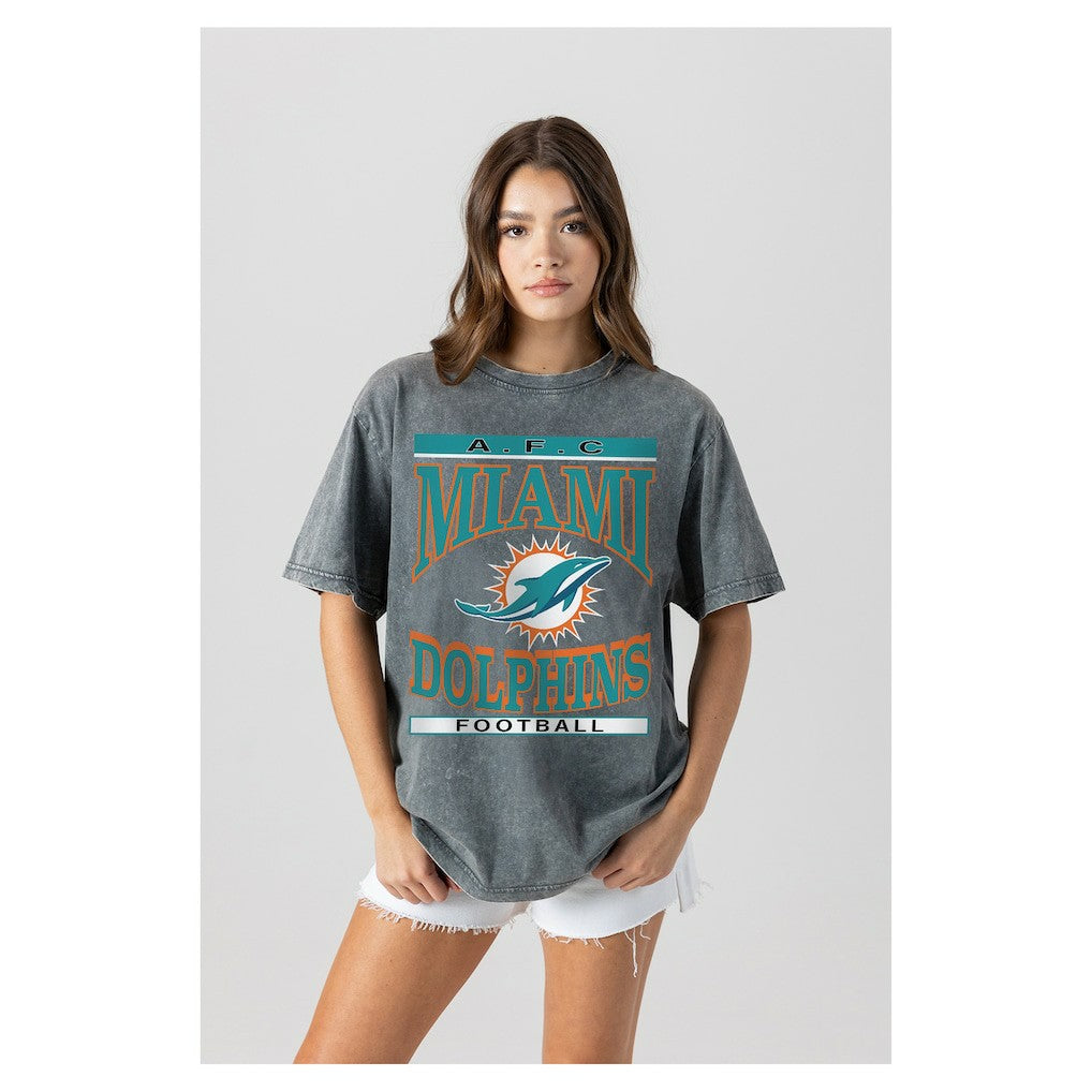 Miami Dolphins Gameday Couture Women's Oversized Classic Grind Washed T-Shirt Gray