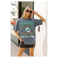 Miami Dolphins Gameday Couture Women's Oversized Classic Grind Washed T-Shirt Gray