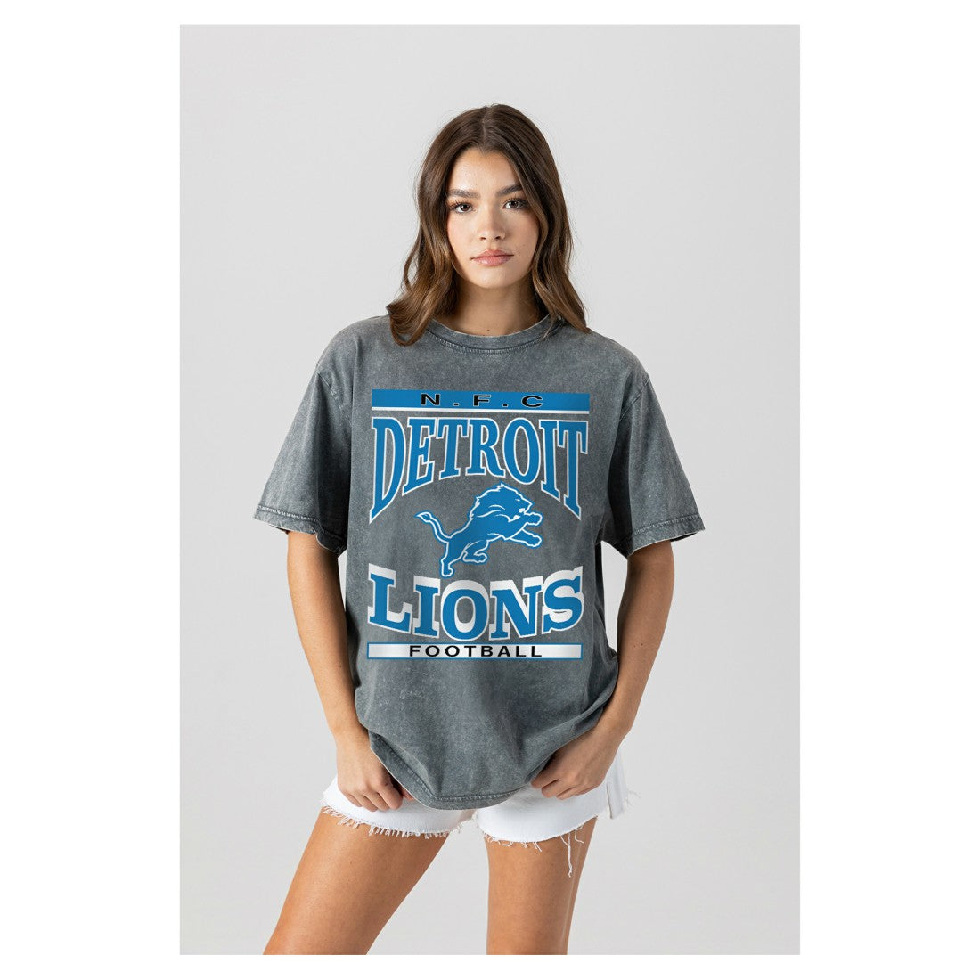 Detroit Lions Gameday Couture Women's Oversized Classic Grind Washed T-Shirt Gray