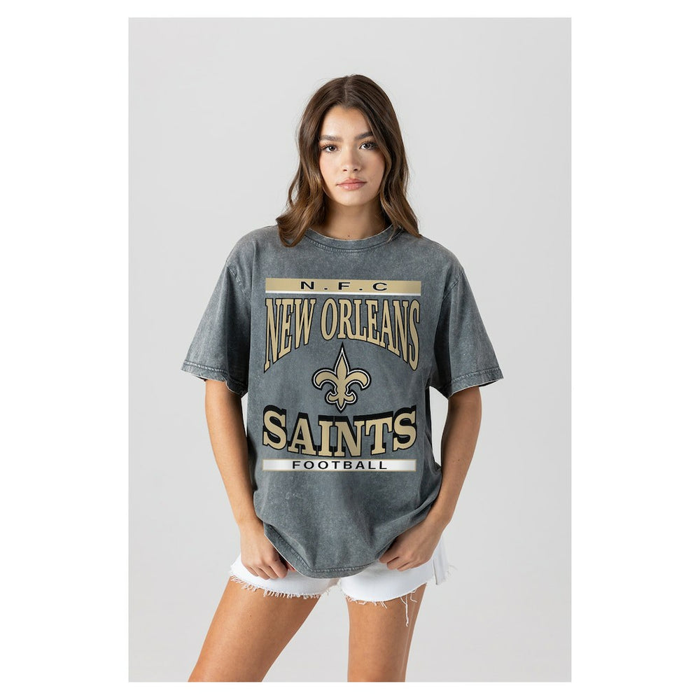 New Orleans Saints Gameday Couture Women's Oversized Classic Grind Washed T-Shirt Gray