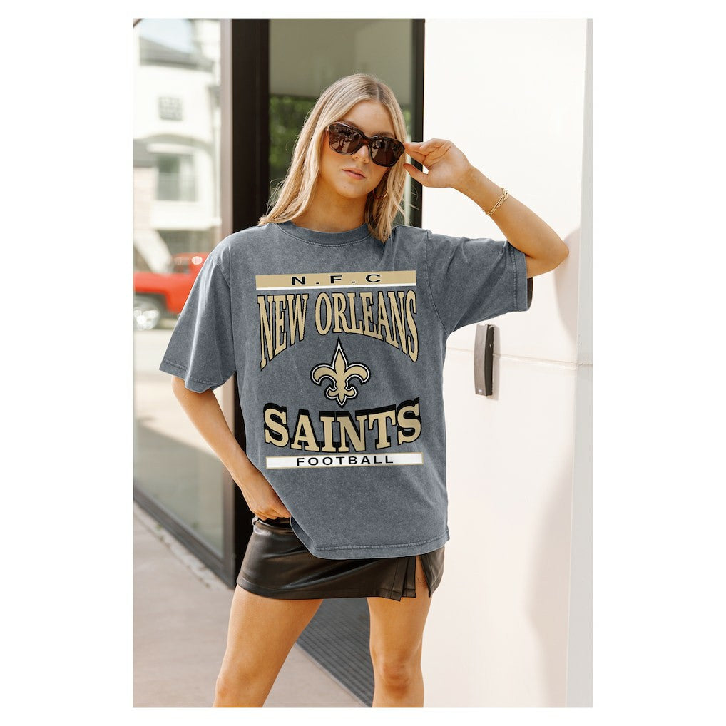 New Orleans Saints Gameday Couture Women's Oversized Classic Grind Washed T-Shirt Gray