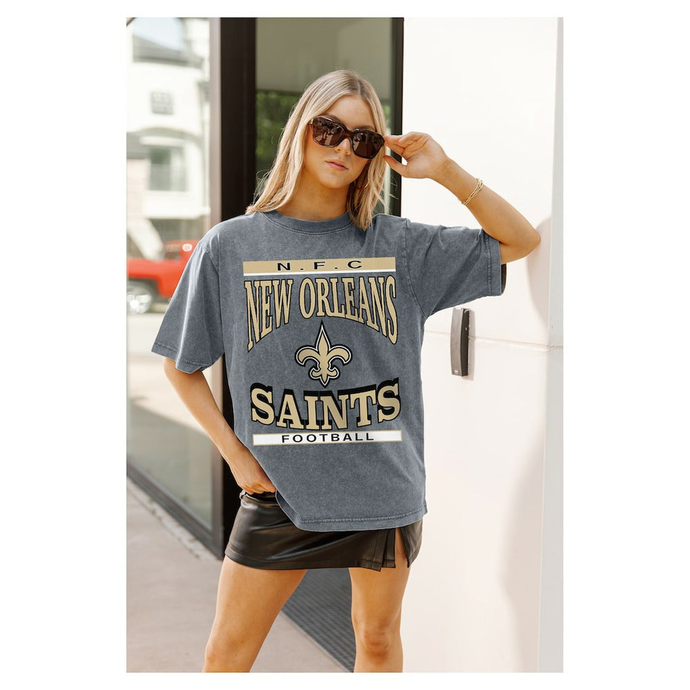 New Orleans Saints Gameday Couture Women's Oversized Classic Grind Washed T-Shirt Gray