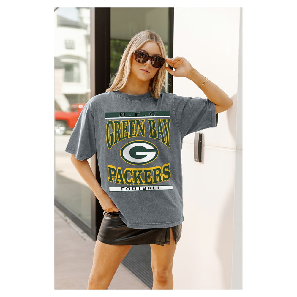 Green Bay Packers Gameday Couture Women's Oversized Classic Grind Washed T-Shirt Gray