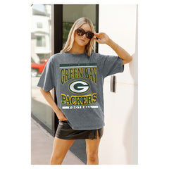 Green Bay Packers Gameday Couture Women's Oversized Classic Grind Washed T-Shirt Gray
