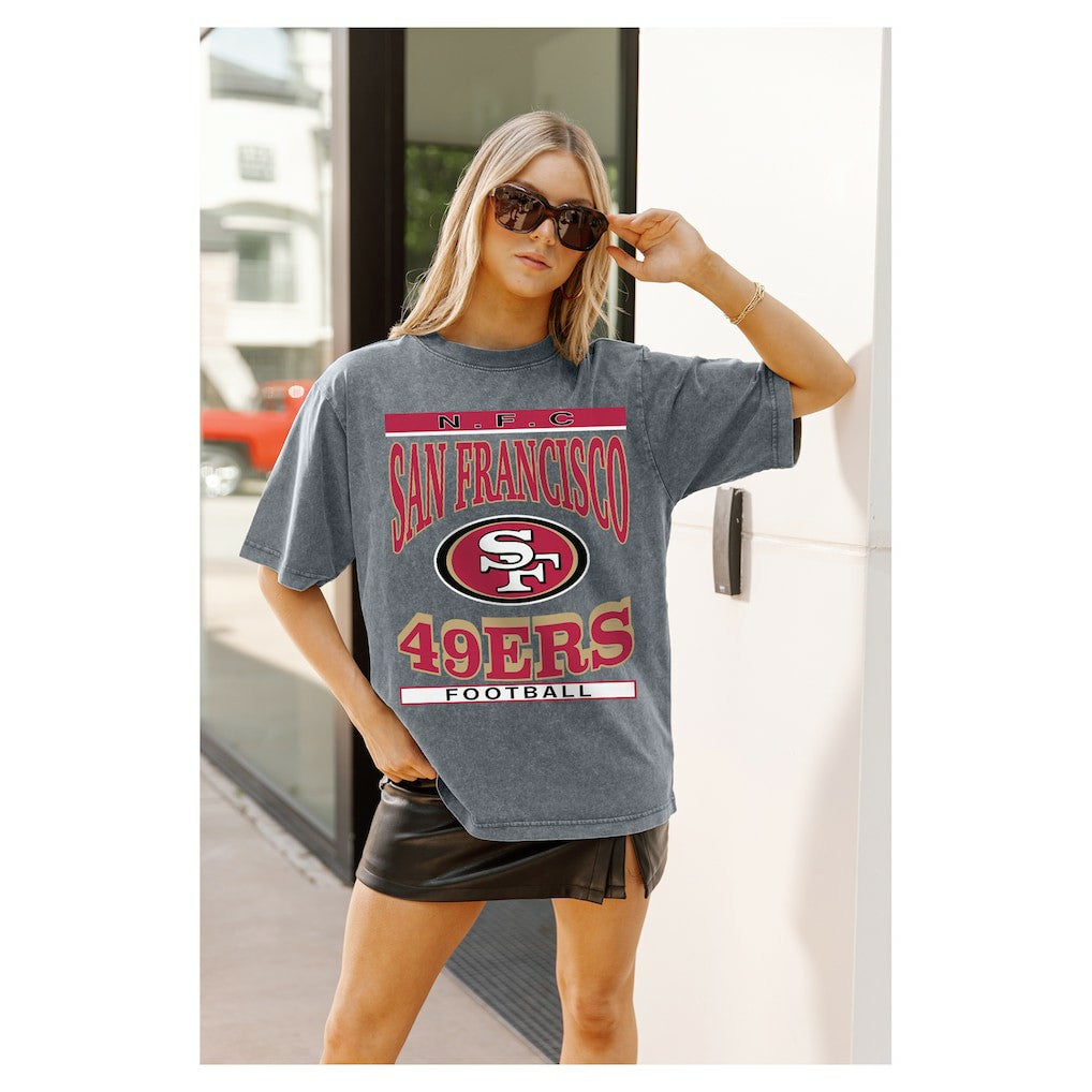 San Francisco 49ers Gameday Couture Women's Oversized Classic Grind Washed T-Shirt Gray