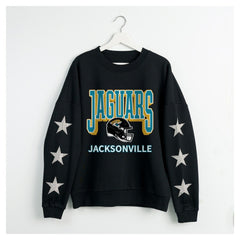 Jacksonville Jaguars Gameday Couture Women's Pure Victory Rhinestud Star-Sleeve Pullover Sweatshirt Black
