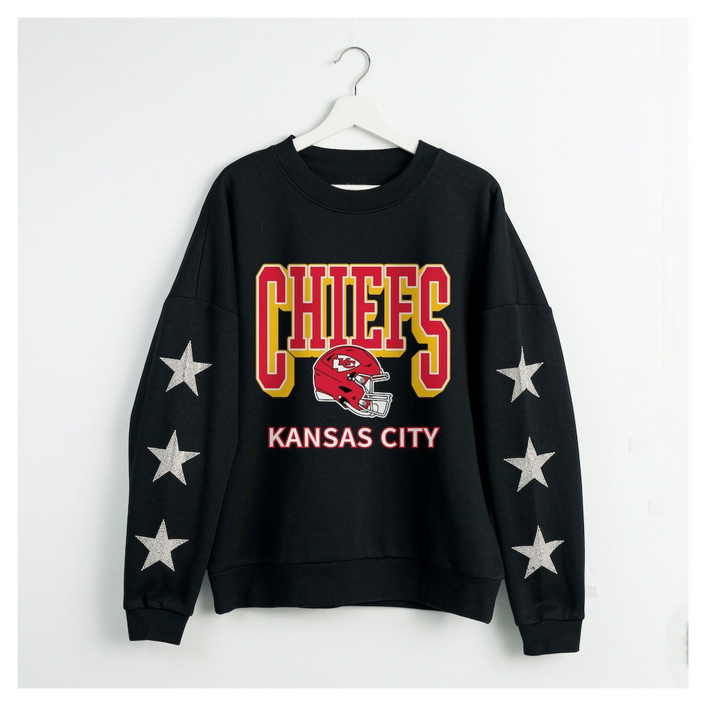 Kansas City Chiefs Gameday Couture Women's Pure Victory Rhinestud Star-Sleeve Pullover Sweatshirt Black