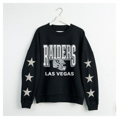 Las Vegas Raiders Gameday Couture Women's Pure Victory Rhinestud Star-Sleeve Pullover Sweatshirt Black