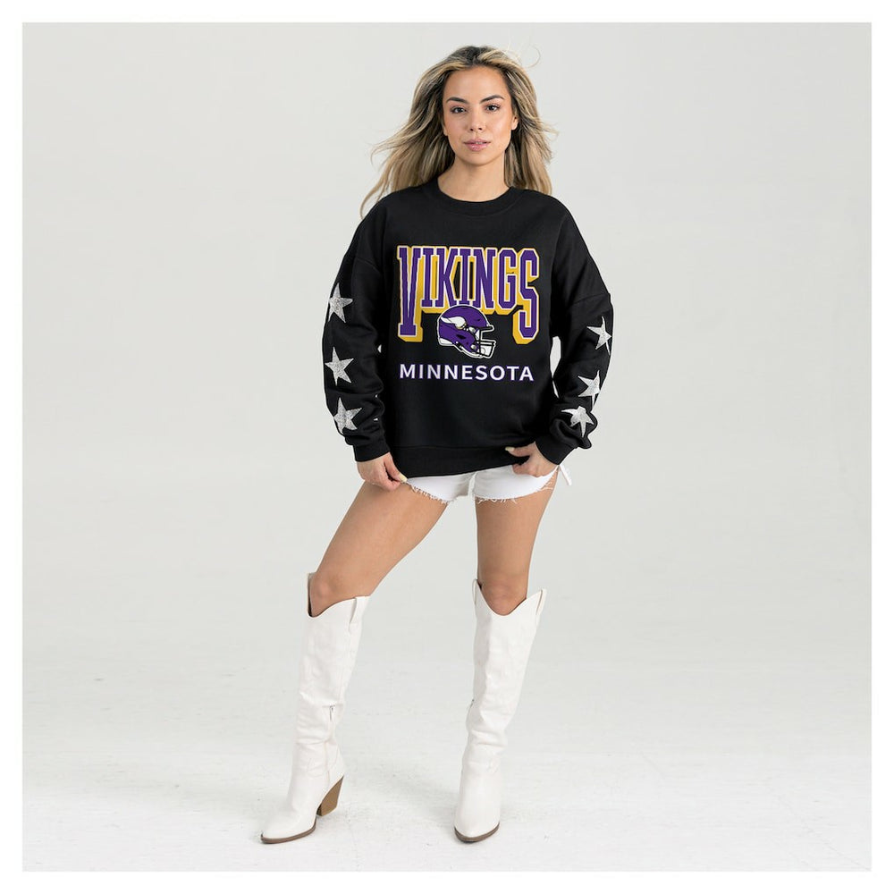 Minnesota Vikings Gameday Couture Women's Pure Victory Rhinestud Star-Sleeve Pullover Sweatshirt Black