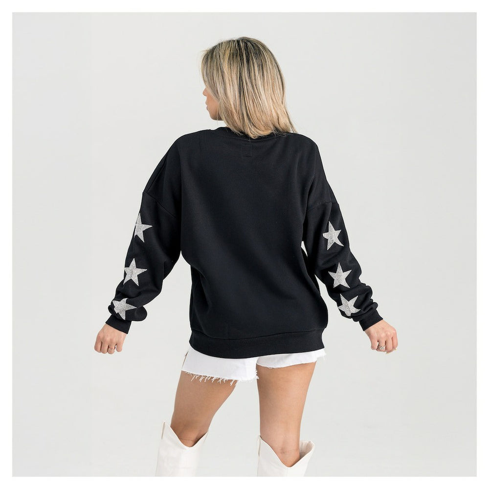 Minnesota Vikings Gameday Couture Women's Pure Victory Rhinestud Star-Sleeve Pullover Sweatshirt Black