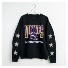 Minnesota Vikings Gameday Couture Women's Pure Victory Rhinestud Star-Sleeve Pullover Sweatshirt Black